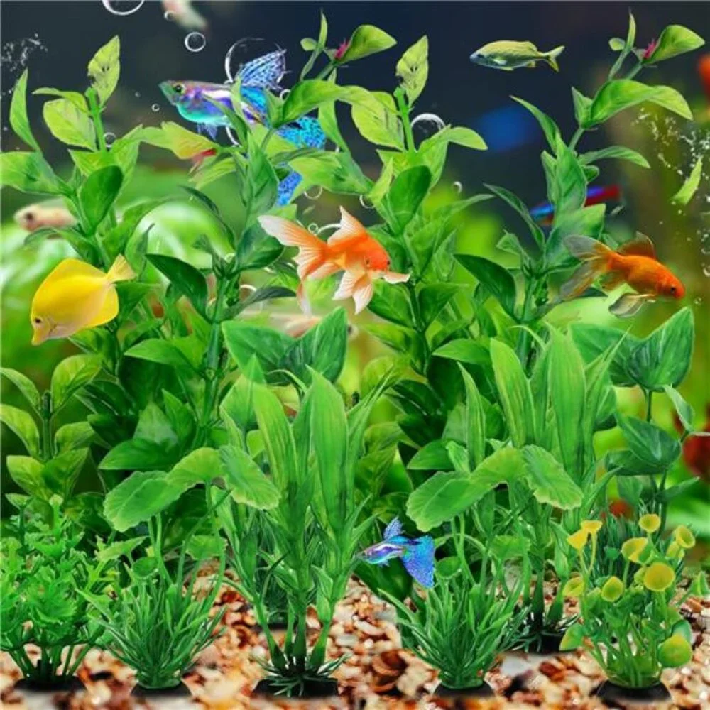 Fish Tank Accessories Green Plants, 10pcs Green Fish Tank Decorations,